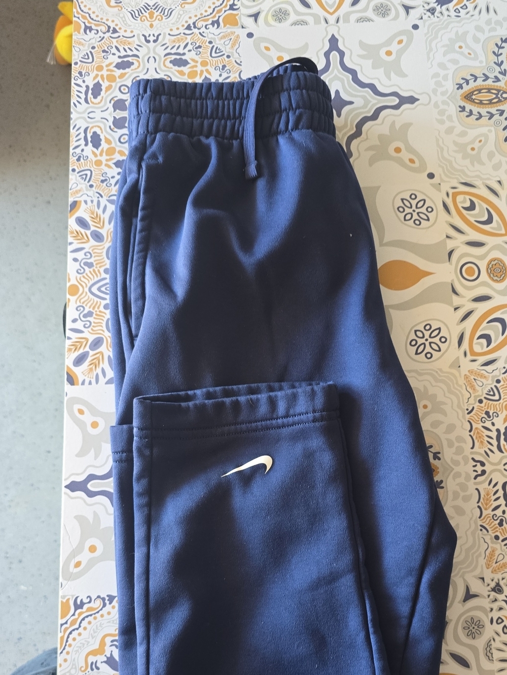 Nike Boys Navy Blue Jogger Sweatpants with White Swoosh